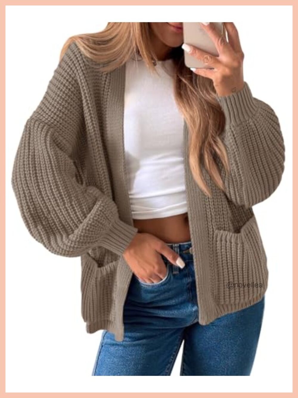 Womens Oversized Ribbed Chunky Knit Cardigan Long Lantern Sleeve Open Front